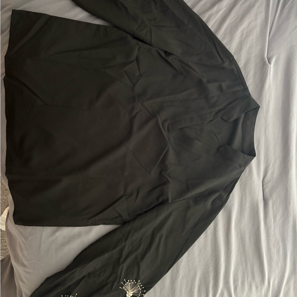 Black Long Sleeve Top with Embellished Sleeve